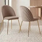 FineBuy Design Esszimmerst&uuml;hle Beige Samt 2er Set mit Steppung, Moderner