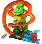 Hot Wheels City T-Rex-Feuerschlacht Spielset und Die-Cast-Spielzeugauto im Ma&szlig;stab