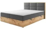Boxspringbett STOCKHOLM Eiche Holz mit Bettkasten 180 x 200 cm Webstoff Grau