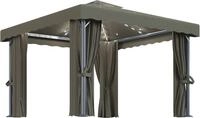 vidaXL Pavillon mit Vorh&auml;ngen & LED-Lichterkette 3x3 m Taupe