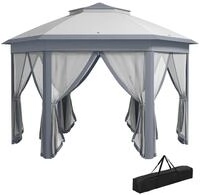 Outsunny Gartenpavillon Faltpavillon mit 6 Seitenteile Doppeldach Grau