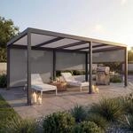 Alu Pergola MCW-L41 mit 3x Seitenwand, Lamellen-Pavillon, stabiles 8cm-Metall-Gestell