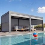 Alu Pergola MCW-L41 mit 6x Seitenwand, Lamellen-Pavillon, stabiles 8cm-Metall-Gestell