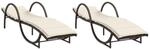 vidaXL Sonnenliegen 2 Stk. mit Auflagen Braun Poly Rattan
