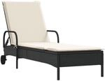 vidaXL Sonnenliege mit Rollen und Auflage Schwarz Poly Rattan