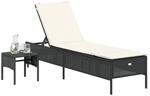 vidaXL Sonnenliege mit Tisch und Auflage Schwarz Poly-Rattan