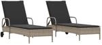 vidaXL Sonnenliegen mit Auflagen 2 Stk. Hellgrau Poly Rattan