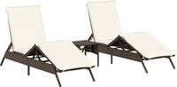vidaXL Sonnenliegen 2 Stk. mit Tisch Braun Poly Rattan