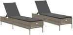 vidaXL Sonnenliegen mit Auflagen 2 Stk. Grau Poly Rattan