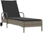 vidaXL Sonnenliege mit Rollen und Auflage Grau Poly Rattan