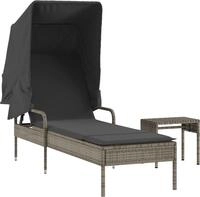 vidaXL Sonnenliege mit Dach und Tisch Grau Poly Rattan