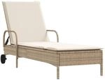 vidaXL Sonnenliege mit Rollen und Auflage Beige Poly Rattan