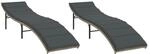 vidaXL Sonnenliegen 2 Stk. mit Auflagen Hellgrau Poly Rattan