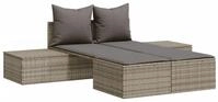 vidaXL Doppel-Sonnenliege mit Kissen Grau Poly Rattan