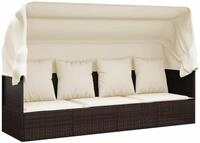 vidaXL Outdoor-Loungebett mit Dach und Kissen Braun Poly Rattan