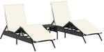 vidaXL Sonnenliegen 2 Stk. mit Tisch Schwarz Poly Rattan