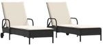 Sonnenliegen mit Kissen 2 St&uuml;ck Schwarz Poly Rattan