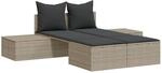vidaXL Doppel-Sonnenliege mit Kissen Hellgrau Poly Rattan