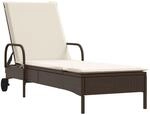 vidaXL Sonnenliege mit Rollen und Auflage Braun Poly Rattan