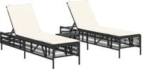 vidaXL Sonnenliegen 2 Stk. mit Tisch Schwarz Poly Rattan