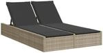 vidaXL Doppel-Sonnenliege mit Kissen Hellgrau Poly Rattan