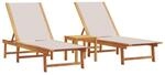 vidaXL Sonnenliegen 2 Stk. mit Tisch Grau Massivholz Akazie Textilene