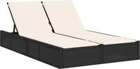 vidaXL Doppel-Sonnenliege mit Kissen Schwarz Poly Rattan