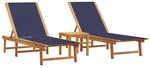 vidaXL Sonnenliegen 2 Stk. mit Tisch Blau Massivholz Akazie Textilene