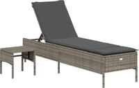 vidaXL Sonnenliege mit Tisch und Auflage Grau Poly Rattan