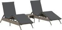 vidaXL Sonnenliegen 2 Stk. mit Tisch Grau Poly Rattan