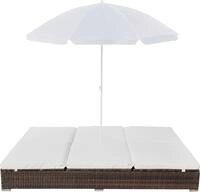vidaXL Outdoor-Loungebett mit Sonnenschirm Poly Rattan Braun