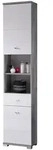 Hochschrank - Wei&szlig; Hochglanz - Betondekor - B 38 cm - 2 T&uuml;r - 1 Schublade -