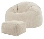Icon Kingston Sitzsack Cord und Hocker mit F&uuml;llung, Beige - Beige