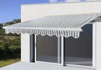 Elektrische Kassetten-Markise H124, Vollkassette Volant 5x3m Polyester Grau/Wei&szlig;