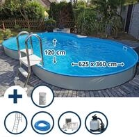 Stahlwandpool Set (6-teilig) halbhoch achtform Colorado 625x360x120 cm, Stahl...