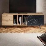 FineBuy Lowboard Eiche-Nachbildung mit Marmor-Look in Schwarz 150x55x40 cm...
