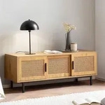 FineBuy Lowboard Eiche-Nachbildung mit Wiener Geflecht 120x45,5x40 cm TV-Kommode
