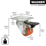 WAGNER Soft-Lenkrolle mit Bremse - MINI - &Oslash; 35 mm, Kugellager, Stahl & Gusseisen,