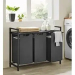 VASAGLE W&auml;schekorb 3 F&auml;cher, mit Ablage, ausziehbar abnehmbar, 3 x 38 L, grau -
