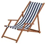 Gartenliege blau-wei&szlig; Liegestuhl Sonnenliege Strandstuhl Deckchair Buche dunkel