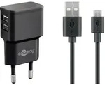 Goobay Micro USB Dual Ladeset 2,4 A, Netzteil mit 2x USB-Buchse und Micro USB Kabel