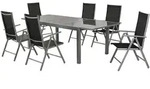 Merxx Gartenm&ouml;bel Set 7tlg., 6 Klappsessel, Ausziehtisch 160 (220) x 90 cm, schwarz