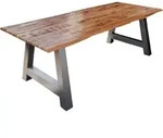Esstisch Baumkante Massiv Mango naturfarben 220 x 100 silber A-Gestell DORA -