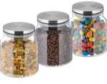 Relaxdays Vorratsgl&auml;ser mit Deckel, 3er Set, 1100 ml, runde Vorratsdosen,...