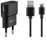 Goobay USB-CTM Ladeset 1 A, Netzteil mit Type-CTM Kabel 1m (Schwarz) - Schwarz