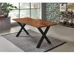 Esstisch Baumkante Akazie nussbaumfarben 280 x 100 cm X-Gestell schwarz...