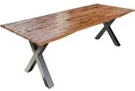 Esstisch Baumkante Massiv Mango naturfarben 260 x 100 silber X-Gestell DORA -