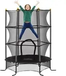HOMCOM Kinder Trampolin &Oslash;163 cm, Trampolin f&uuml;r Kinder 3-10 Jahre, Schwarz -...
