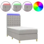 vidaXL Boxspringbett mit Matratze & LED Hellgrau 100x200 cm Stoff - Grau