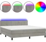 vidaXL Boxspringbett mit Matratze & LED Hellgrau 180x200 cm Samt - Grau